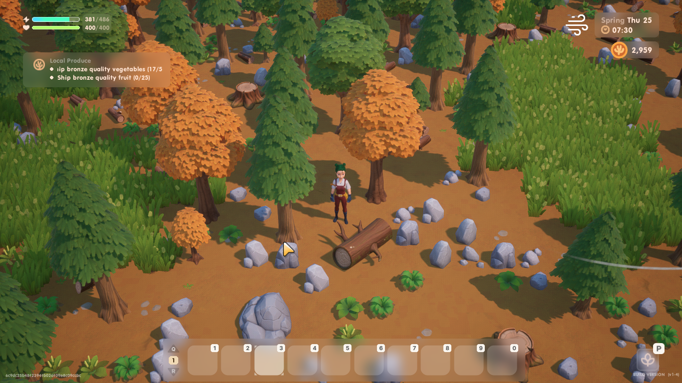 An image of the farmer standing in front of a fallen tree log on her property.