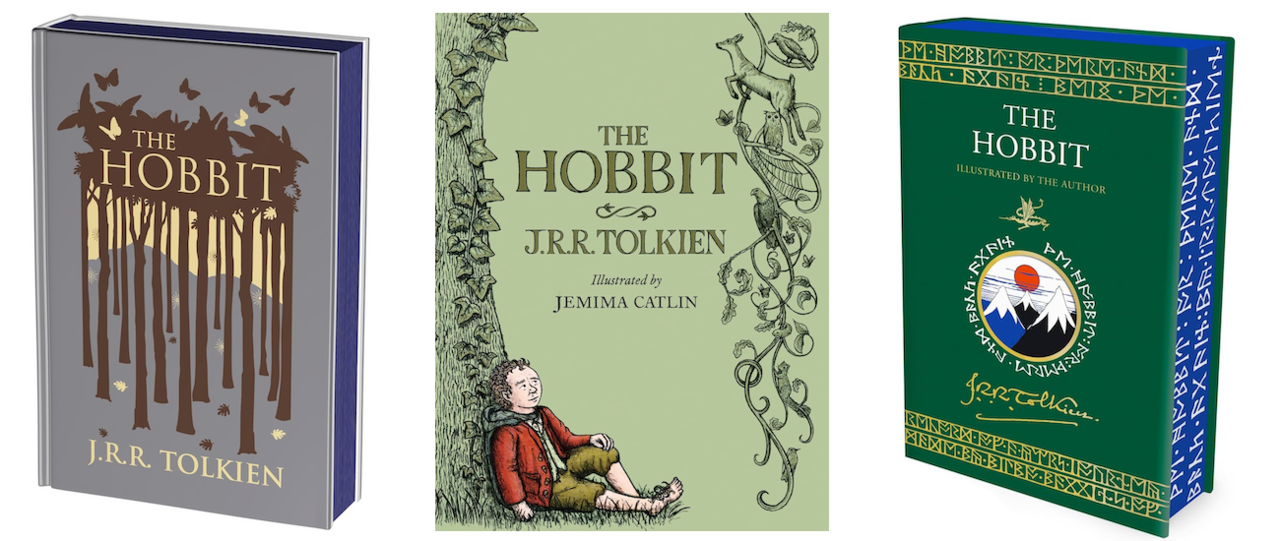 Three different editions of The Hobbit by J.R.R. Tolkien